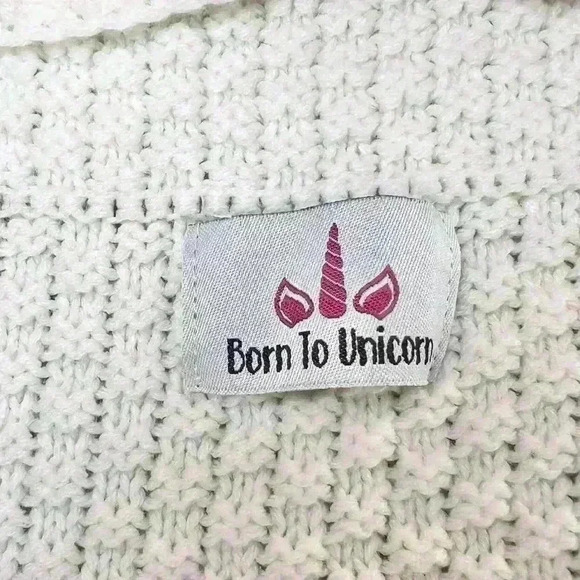 Born To Unicorn Girls Open Front Hooded Shawl Fringe Sweater w/Horn One Size - Picture 4 of 10